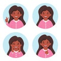 Girl with dental braces. Dental care. Little girl portrait in circular frame. Vector illustration