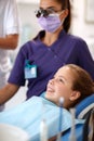 Girl on dental chair in ordination Royalty Free Stock Photo