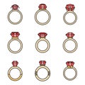 Girl diamond ring icons set vector color Royalty Free Stock Photo