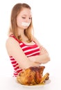 The girl on a diet, and want to eat meat Royalty Free Stock Photo