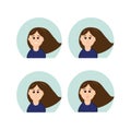 Girl with different emotions: joy, sadness, grief, surprise, crying, laughing in a flat style. vector graphic. Set
