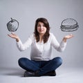 Girl with a dilemma about food Royalty Free Stock Photo