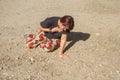 Girl on dirt road that suddenly suffers a respiratory asthma attack