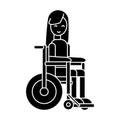 Girl disabled in wheelchair icon, vector illustration, sign on isolated background