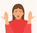 Girl dissatisfied, terrified, shocked with two hands gestures.vector illustration