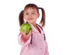 Girl, a doctor, the child, apple