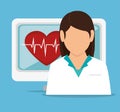 Girl doctor computer pulse heart