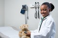 Girl doctor using stethoscope on teddy bear Royalty Free Stock Photo