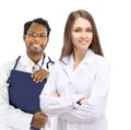 Girl doctor vmese with his assistant smiling and looking into the frame Royalty Free Stock Photo