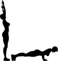 The girl does sports exercises. Exercise lying on bent arms. Cartoon. Silhouette.