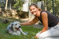 Girl with a dog at the animal shelter