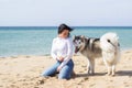 Girl dog beach
