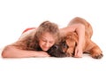 Girl and dog bullmastiff