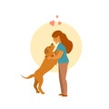 Girl and dog hug cute cartoon vector Royalty Free Stock Photo