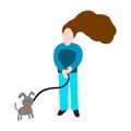 Girl and dog illustration walking together grey blue brown and violet