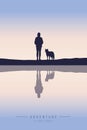 girl and dog by the lake in nature vector