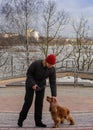 The girl with the dog Park in the city of Minsk.