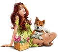 Girl with dog Shiba inu