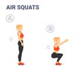 Girl doing Air Squats Exercise Home Workout Guidance.