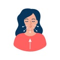 Girl is doing breathing exercise, deep exhale and inhale. Breathing exercise. Healthy yoga and relaxation. Vector