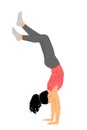 Girl doing cartwheel exercise. Sport woman acrobat figure in handstand position vector illustration.