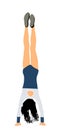 Girl doing cartwheel exercise. Sport woman acrobat figure in handstand position vector illustration.