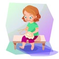 Girl doing a cross stitching illustration Royalty Free Stock Photo