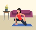 The girl is doing exercises. Sports at home. Vector illustration Royalty Free Stock Photo