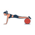 Girl doing fitness with fitball. Workout black icon. Vector icon.