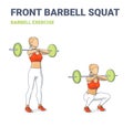 Girl doing Front Barbell Squat Exercise. Woman Squats with Rod Workout Guidance. Royalty Free Stock Photo