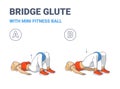 Girl Doing Glute Bridge Exercise with Fitness Mini Ball Guidance Colorful Concept Illustration.