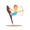 Girl doing gymnastics dance with hoop, circus or street actor colorful cartoon detailed vector Illustration