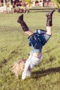 Girl doing hand stand Royalty Free Stock Photo