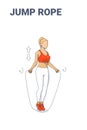 Girl Doing Jump Rope Exercise Fitness Home Workout Guidance Illustration. Woman Skipping Rope. Royalty Free Stock Photo