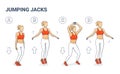 Girl doing Jumping Jacks Exercise Workout Silhouettes.