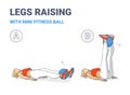 Girl Doing Leg Raises with Fitness Mini Ball Home Workout Exercise Guide Color Illustration. Royalty Free Stock Photo