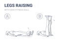 Girl Doing Leg Raise with Fitness Mini Ball Home Workout Exercise Guidance Illustration. Royalty Free Stock Photo