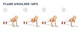 Girl Doing Plank Shoulder Taps Workout Exercise Guide. Woman Doing Shoulder Touches from Plank.