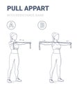 Girl Doing Pull Appart Home Workout Exercise with Resistance Band Rubber Equipment Guidance.