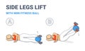 Girl Doing Side Legs Lifts with Medicine Ball Home Workout Exercise Guidance Colorful Illustration. Royalty Free Stock Photo