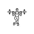 Girl doing squats with barbell black line icon.