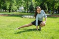 Girl doing stretching exercises for the feet