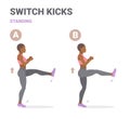 Girl Doing Switch Kicks Exercise. African-American Woman Demonstrating Kicks Switching Legs Guidance