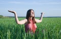 Girl doing yoga against nature Royalty Free Stock Photo