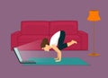 Girl doing yoga exercise workout online at home Royalty Free Stock Photo