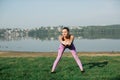 Girl doing yoga fitness exercise.