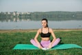 Girl doing yoga fitness exercise.