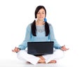 Girl doing yoga with laptop