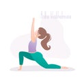 Girl doing yoga pose,Half Warrior Pose or Ardha Virabhadrasana asana in hatha yoga, Royalty Free Stock Photo