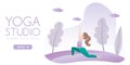 Girl doing yoga pose,hatha yoga in park,web banner template,place for text